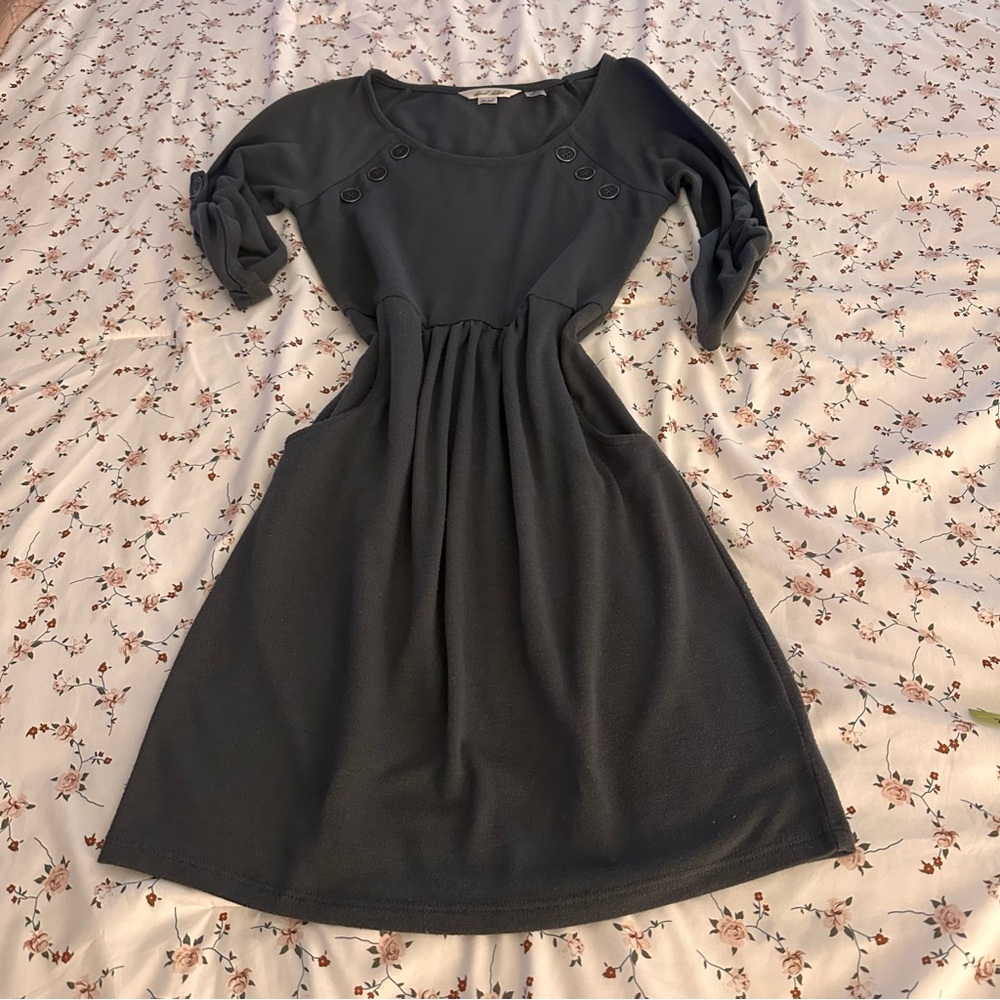 Derek Heart Women's Grey Quarter Sleeve Dress Front Pockets Buttons Size Medium